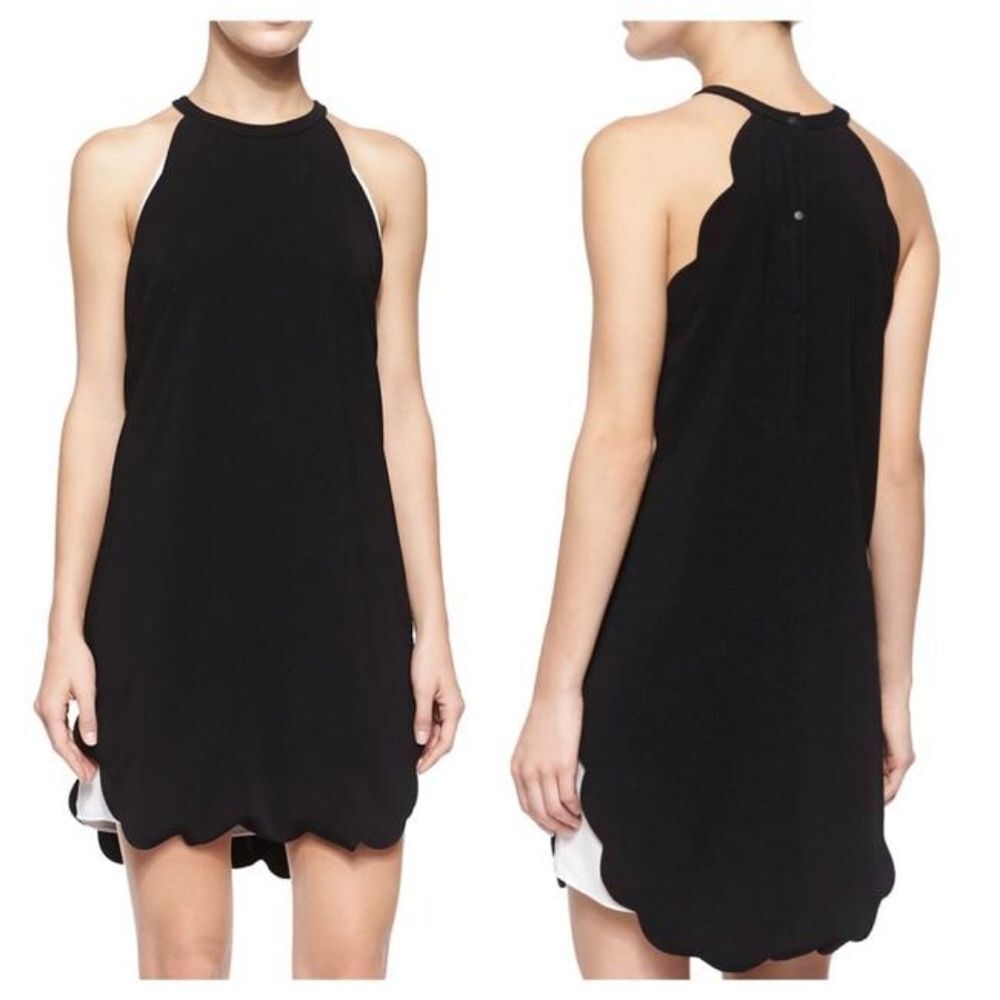 A.L.C. Alexis Black & White Scalloped Halter Silk Mini Dress Size 0